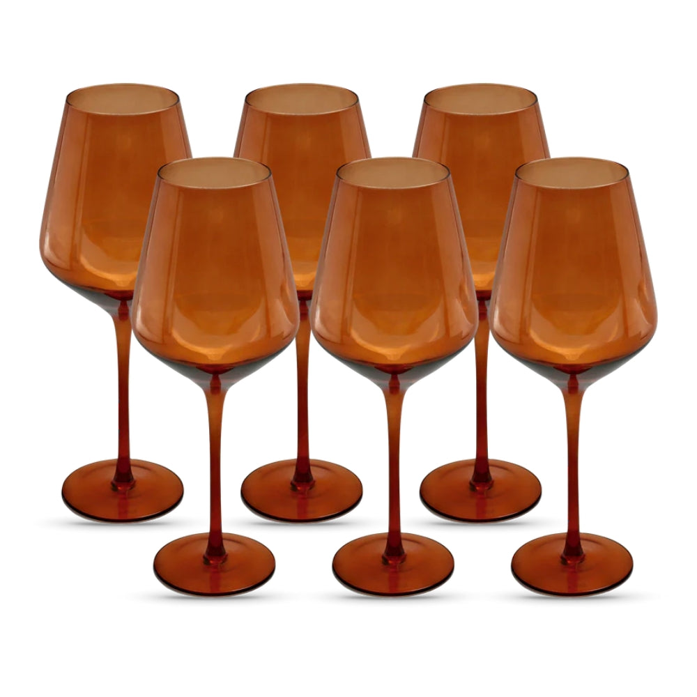 Set of 6 Wine Glasses Dark Orange Leaf