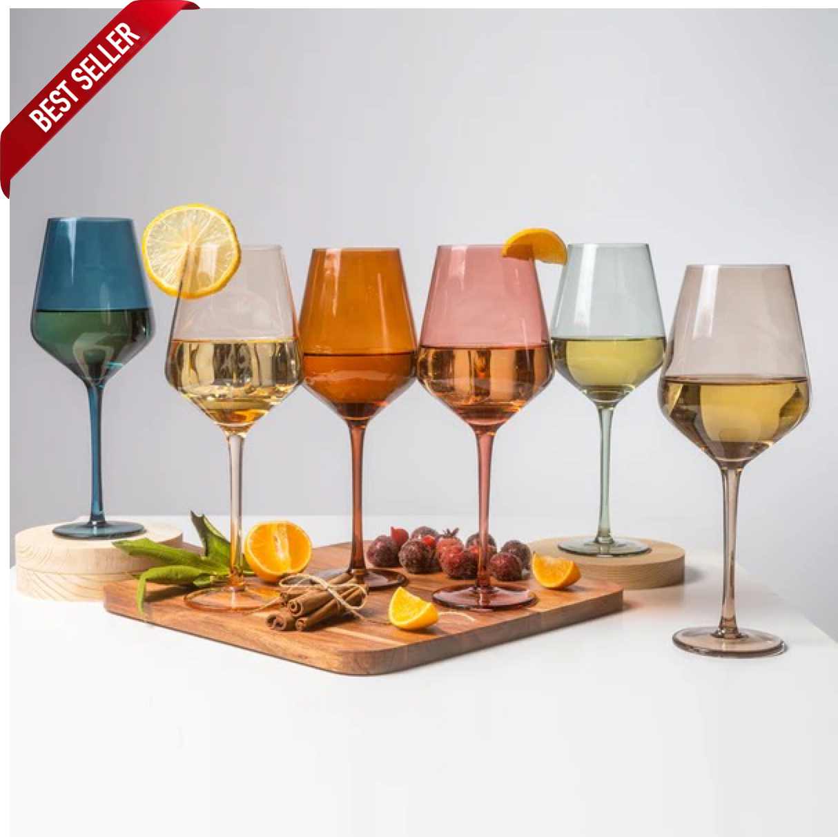 Saludi Colored Wine Glasses, 16.5oz (Set of 6) Stemmed Multi-Color Glass - Great for All Wine Types and Occasions - Luxury, Durable, Hand-Blown