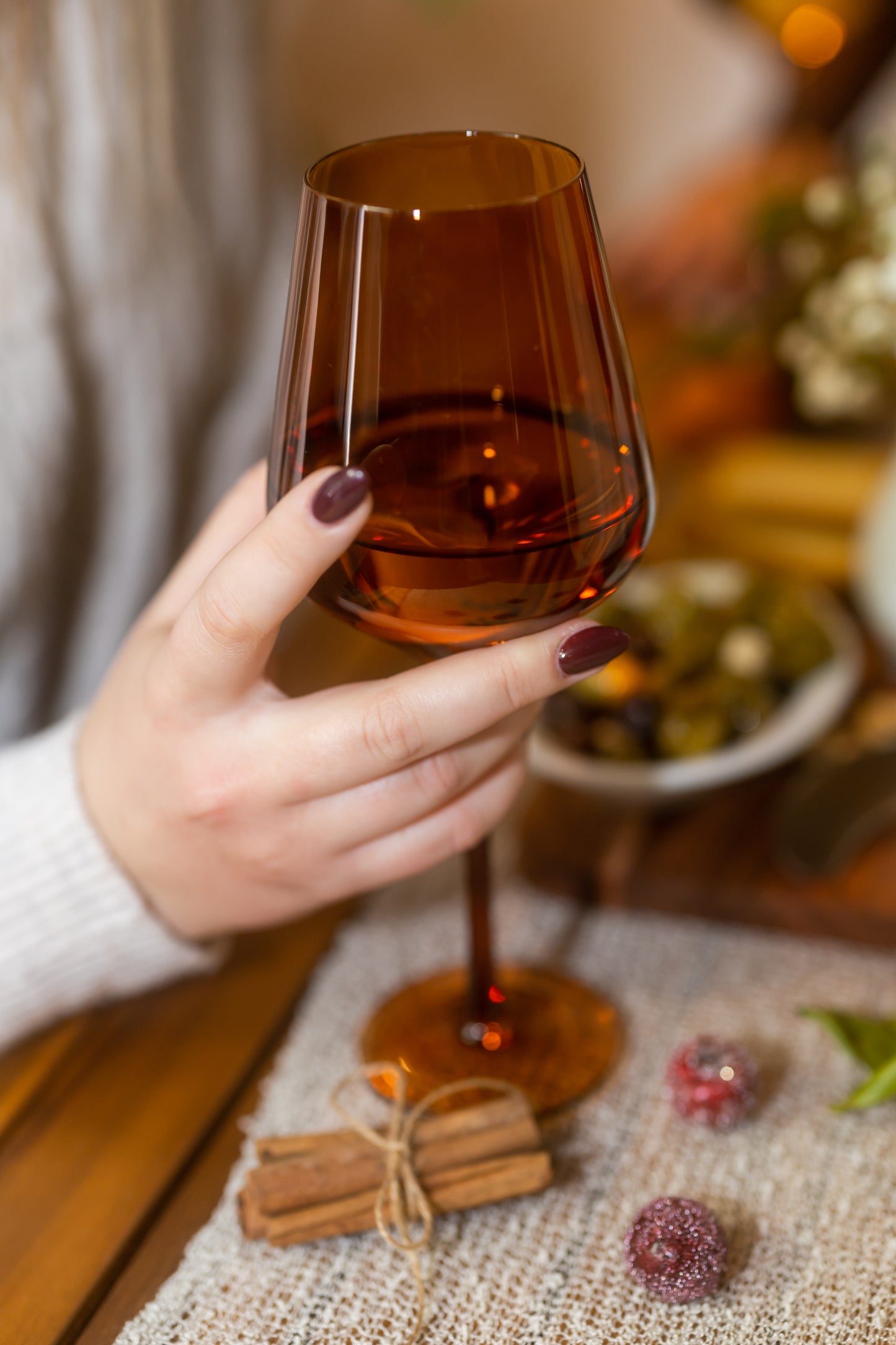 Dark Orange Leaf Wine Glass