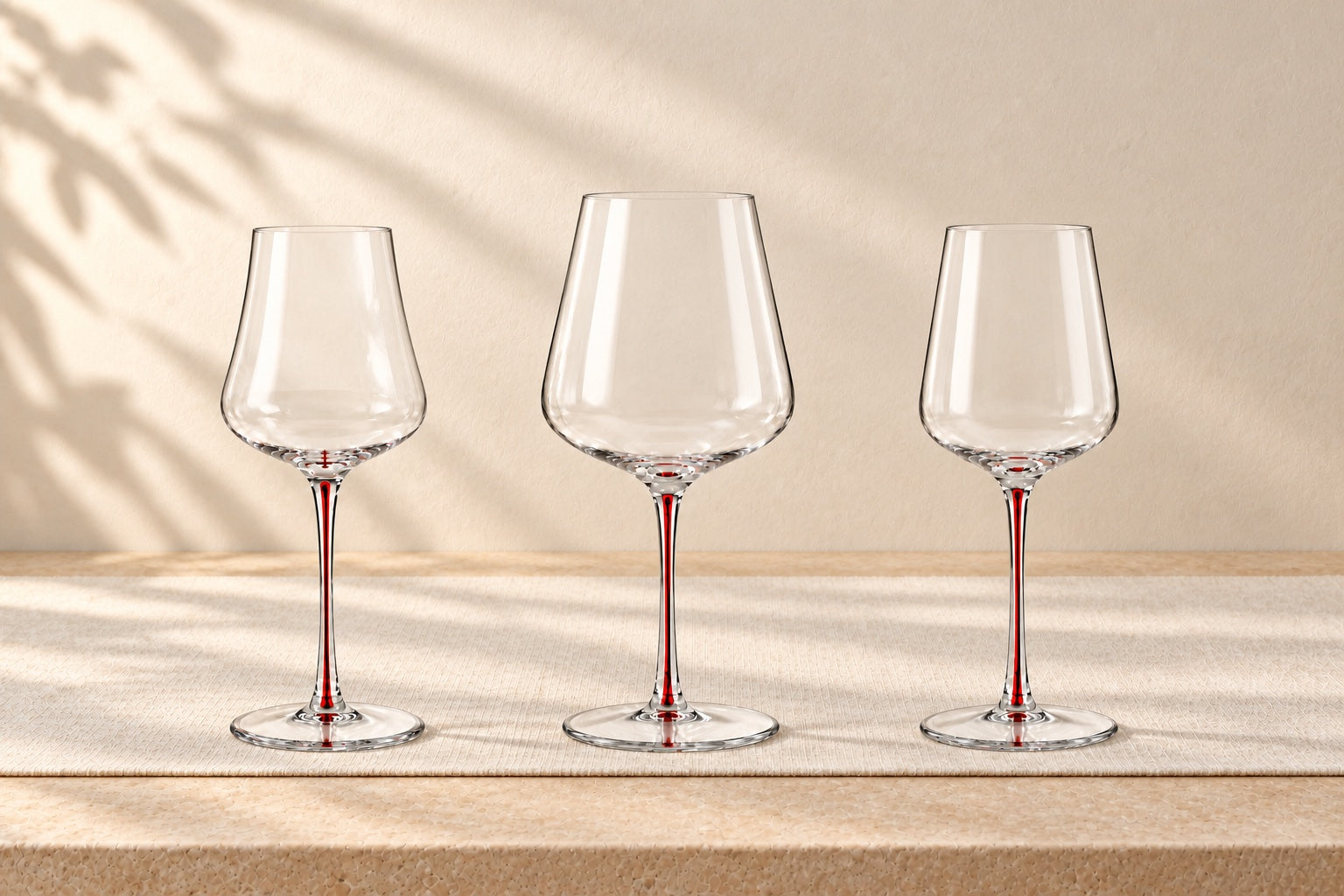 Red Wine and White Wine colored stem glasses