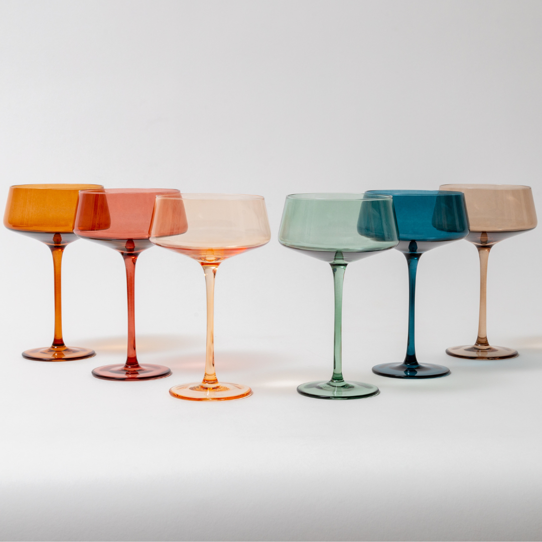 Colored Coupe Cocktail Glasses – Handmade, Vibrant, Artisan | Saludi