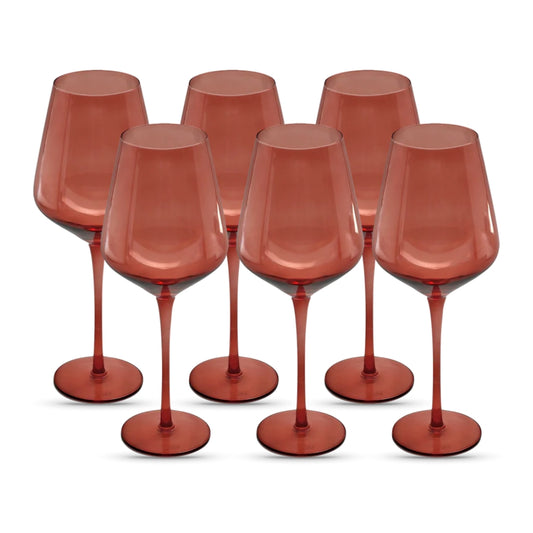 Set of 6 Dark Rose Color Wine Glasses