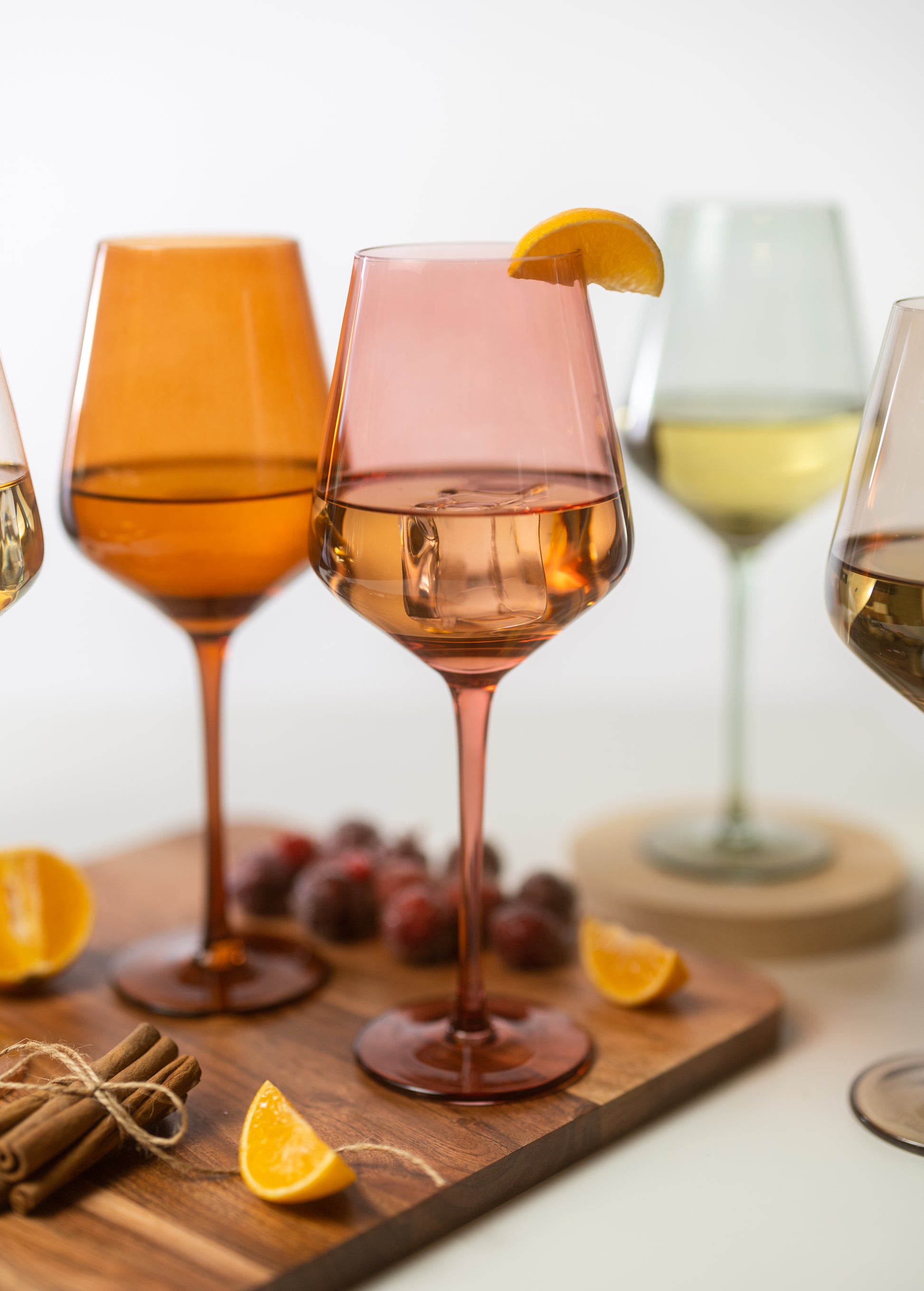 Estelle Colored Glass Colored Wine Glasses, Hand-Blown, Set of 6