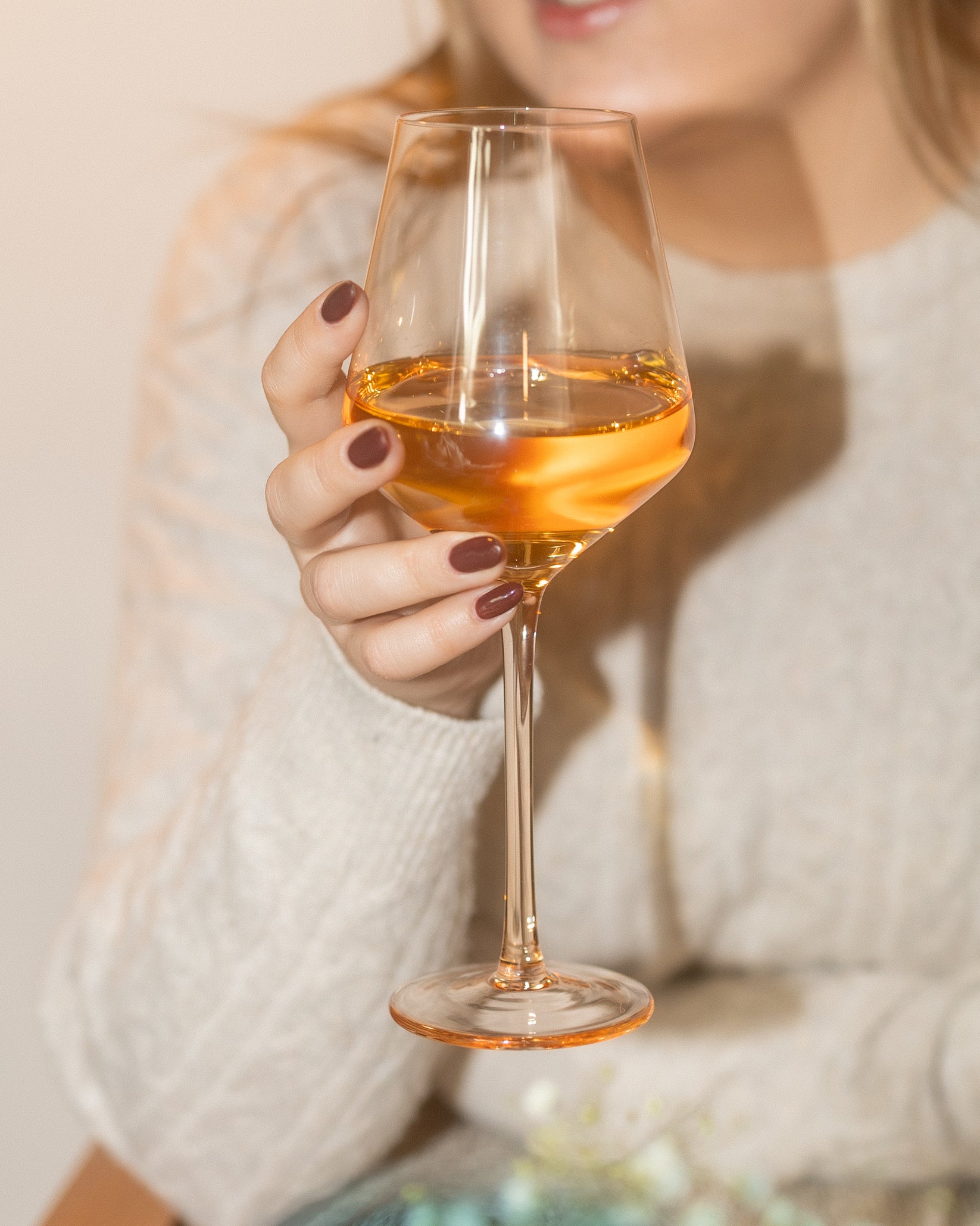 Set of 6 Light Peach Pantone Color Wine Glasses Saludi Glassware